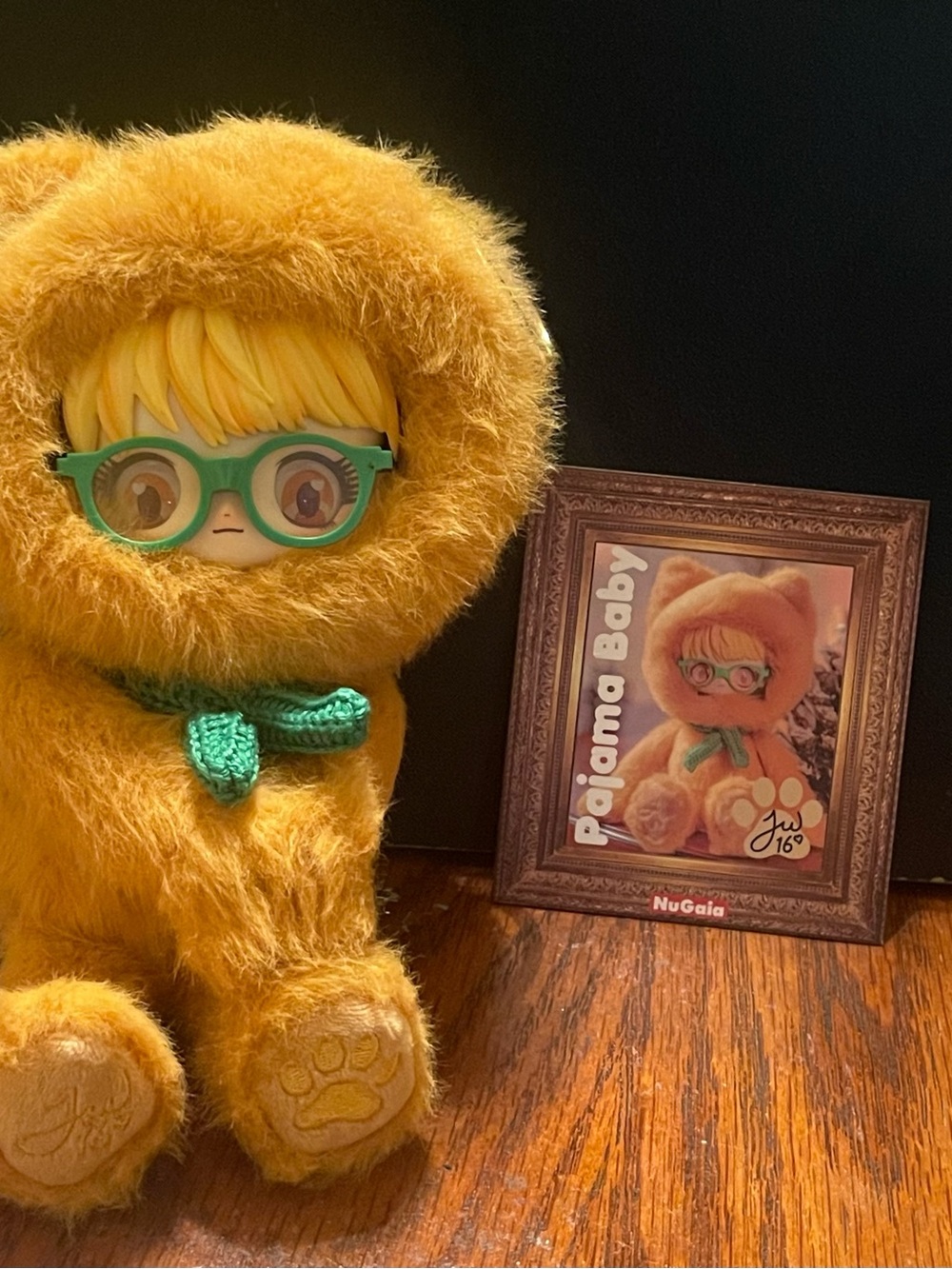 Ginger Furry pajama baby Plush Doll with Green Glasses